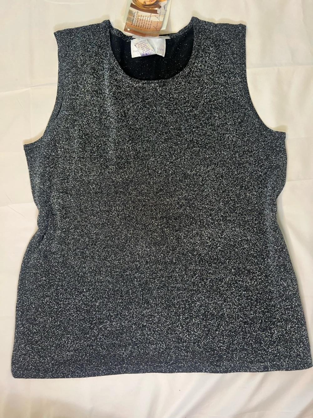 Susan Graver Silver-Black Sparkle Knit Sleeveless Top